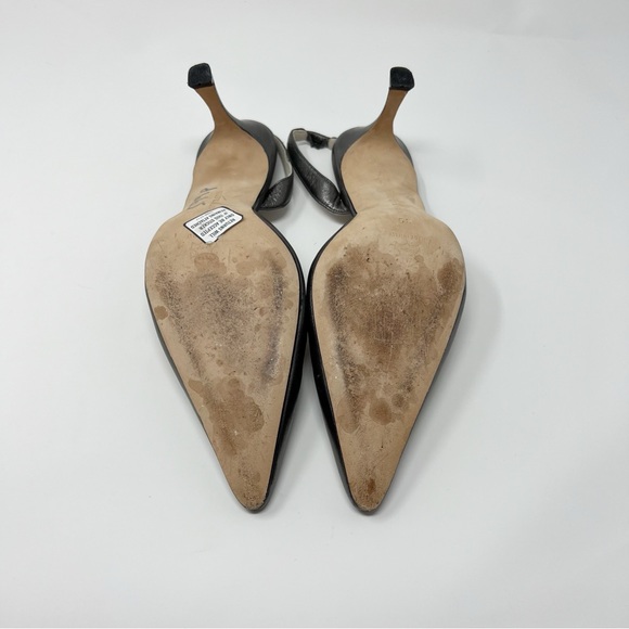 Manolo Blahnik Carolyne 70mm Silver Leather Slingback Pumps  Heels Size 39 - Picture 8 of 12